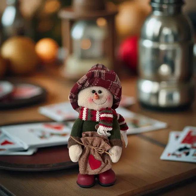 Figura decorativa navideña de muñeco de nieve con gorro y bufanda - Imagen 4
