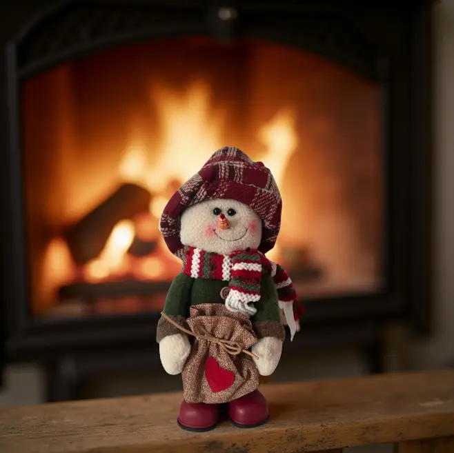 Figura decorativa navideña de muñeco de nieve con gorro y bufanda - Imagen 3