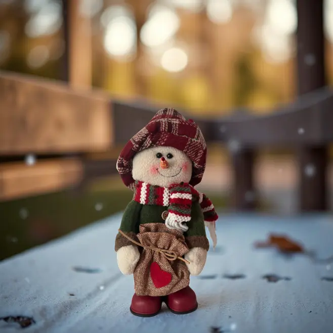 Figura decorativa navideña de muñeco de nieve con gorro y bufanda - Imagen 2
